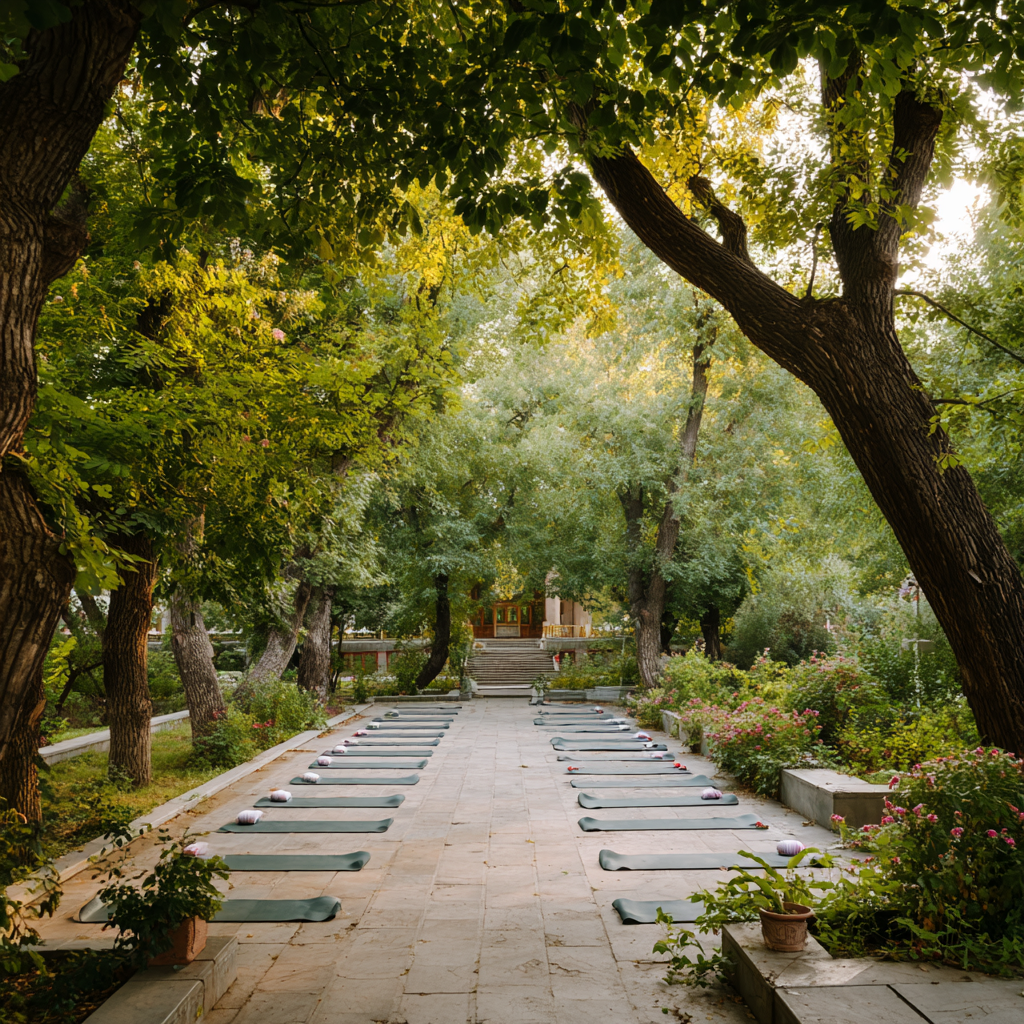 Yoga jamoasi birgalikda amaliyot qilmoqda